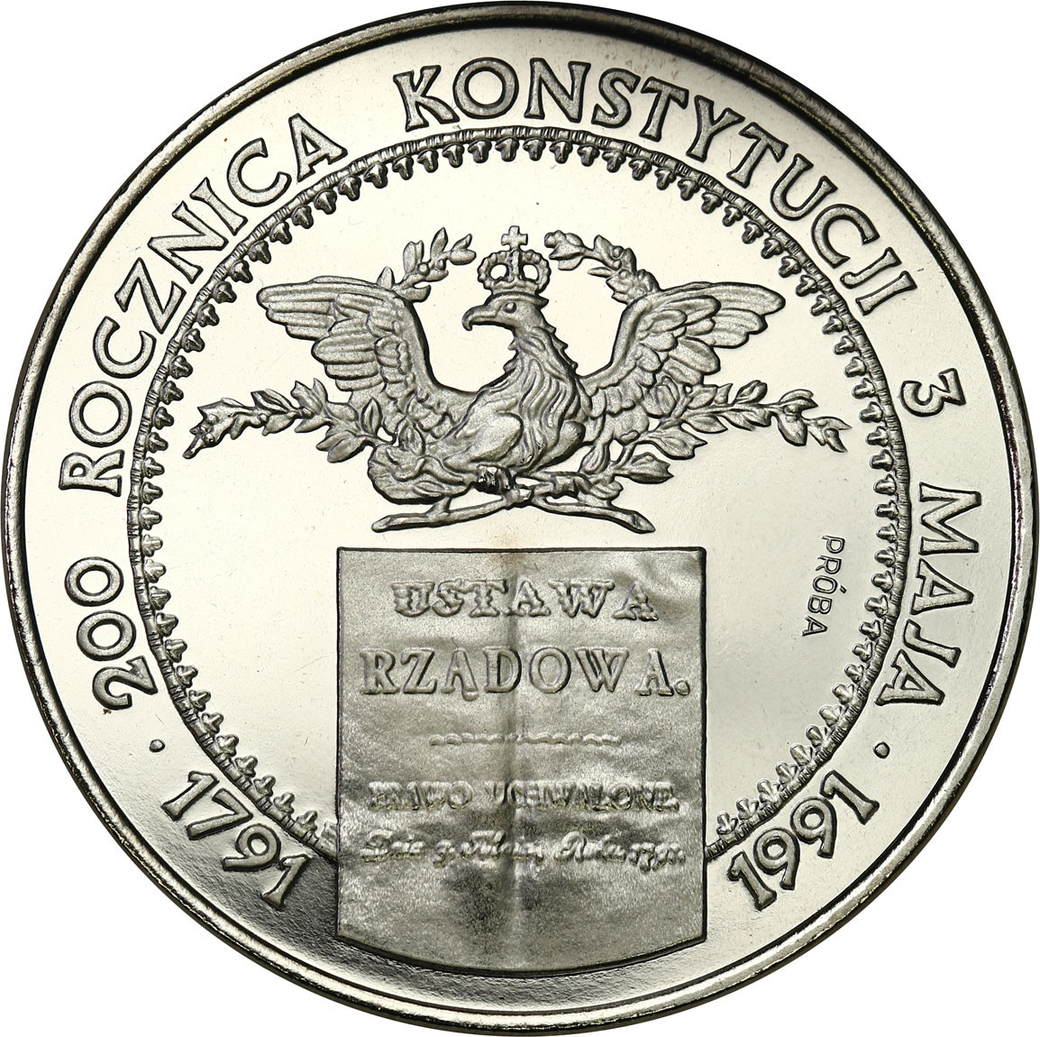 PRL. PRÓBA Nikiel 200 000 złotych 1991 - Konstytucja 3 Maja